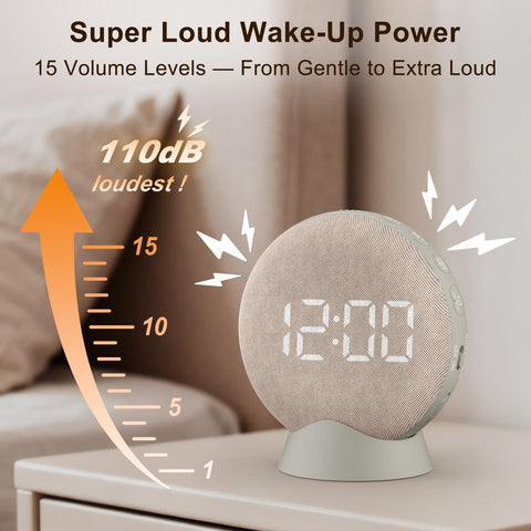 SolaceRise LED display dimmed automatically to reduce bedroom glare