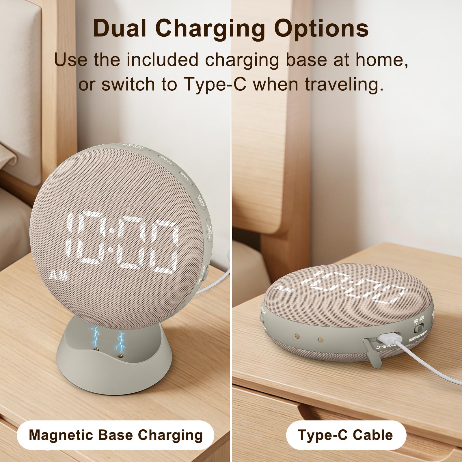 SolaceRise on bedside table in morning light showing practical daily use