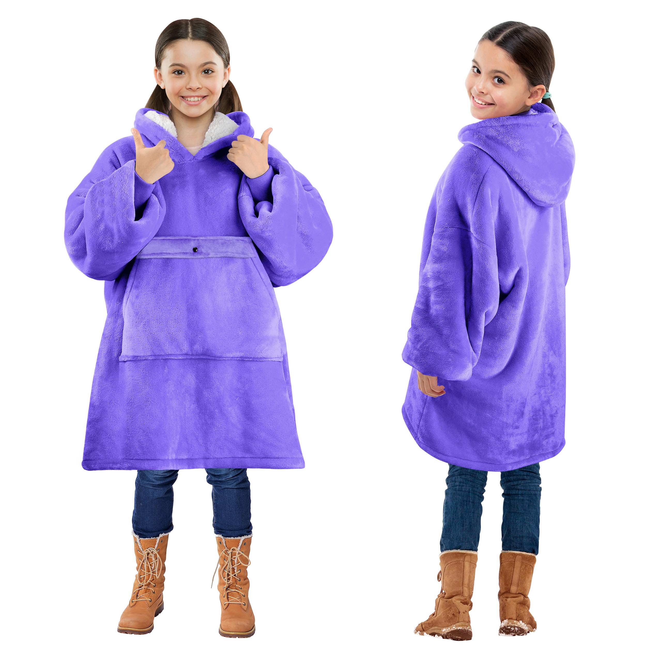 Solaris front view purple hoodie showing roomy fit and cozy look for warmth