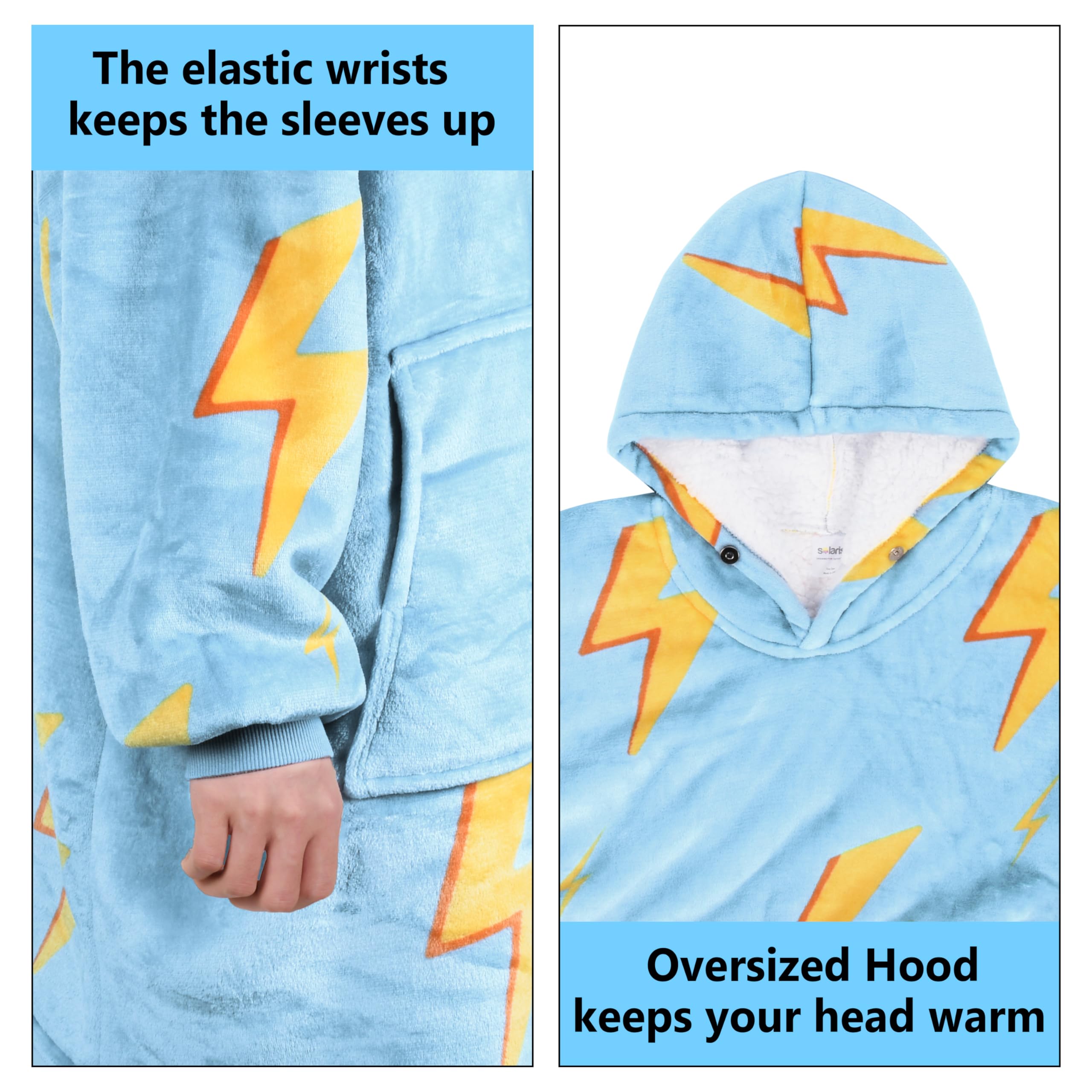Solaris Thunder hood up on child showing head coverage and cozy warmth
