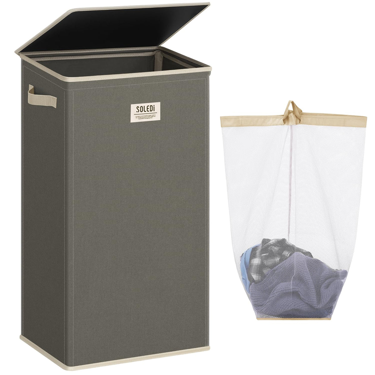 SOLEDI front view with lid showing tidy closed laundry storage
