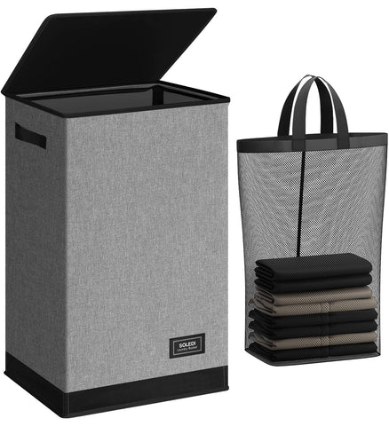 SOLEDI front view of large 90L hamper showing stable shape and capacity