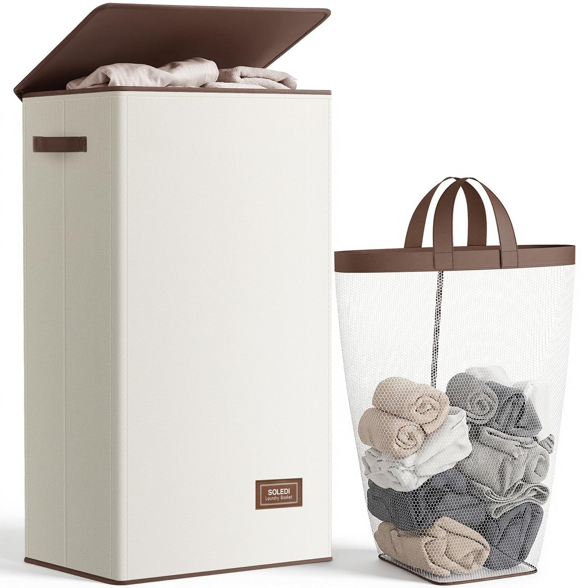 SOLEDI front view of 100L hamper showing tidy closed storage and modern look