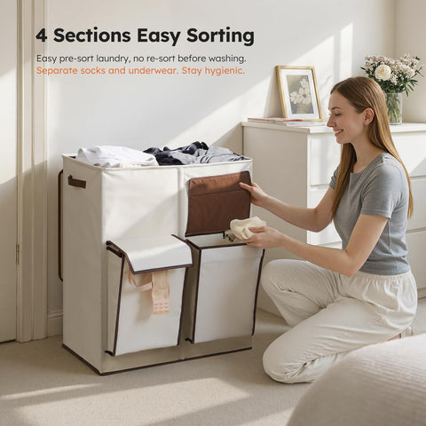 SOLEDI hamper with lid open revealing separate compartments for immediate sorting convenience