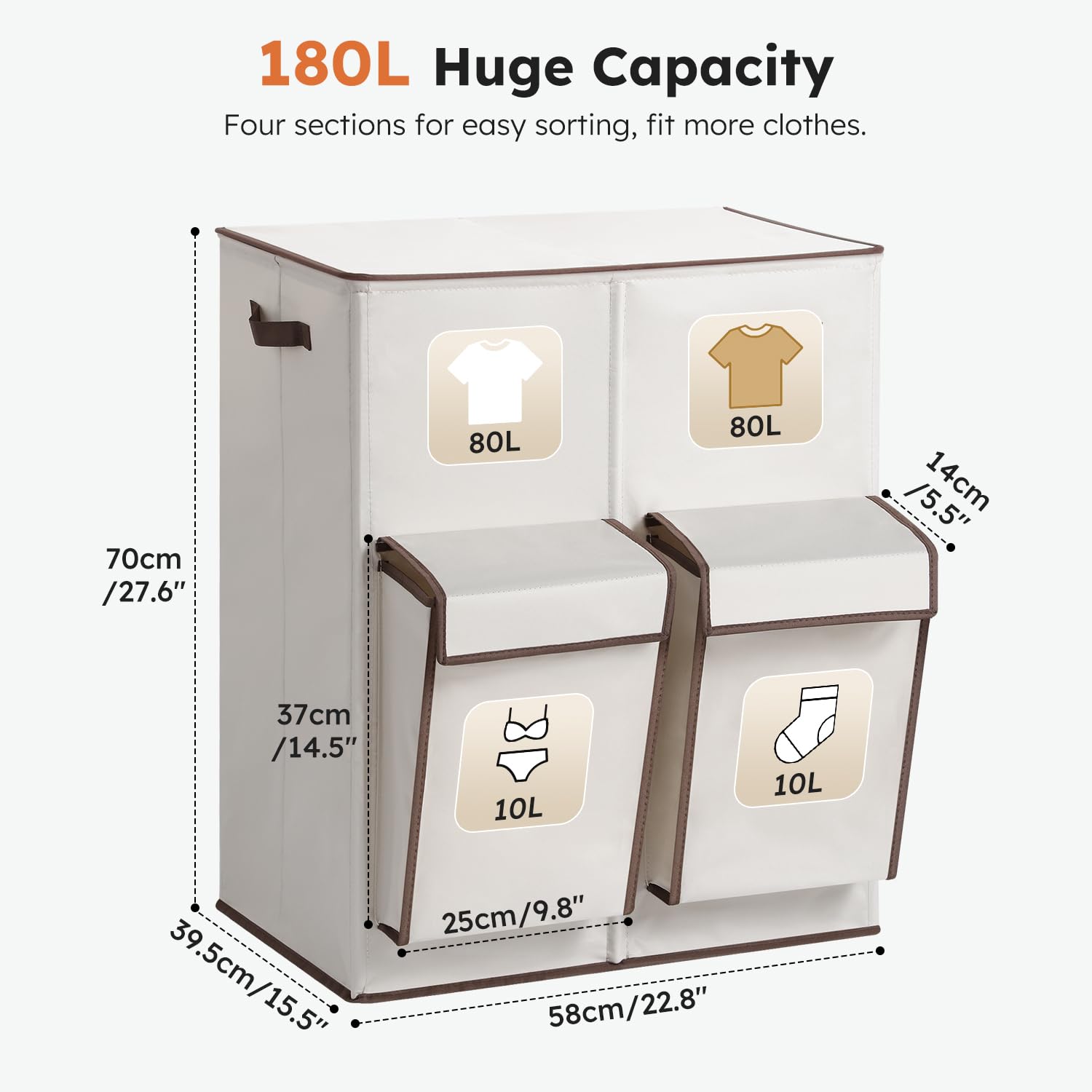 SOLEDI next to laundry basket for scale to show the large 180L capacity benefit