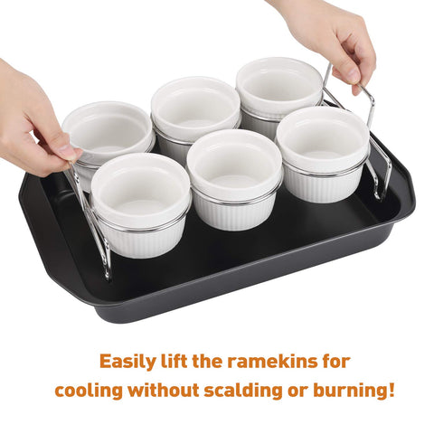 SOLIGT ramekin held in hand for size comparison, illustrating generous 6oz serving