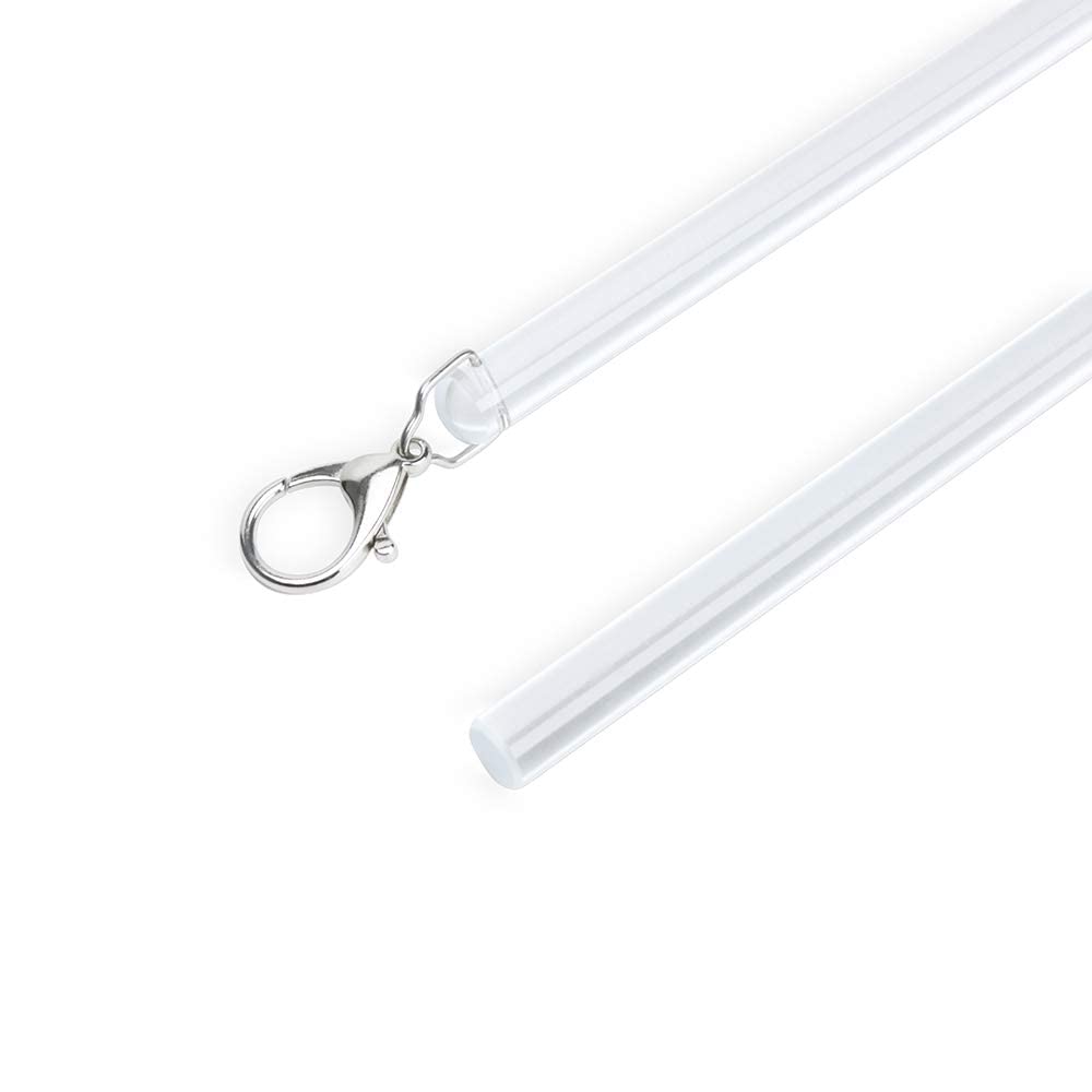 SOLOKOS front packaging showing two clear acrylic curtain pull wands and accessories, easy install benefit