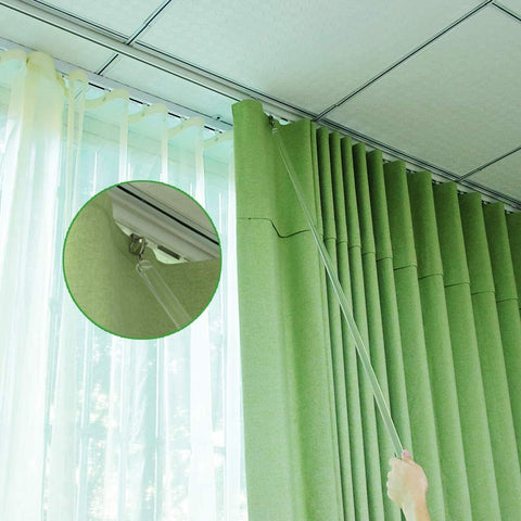 SOLOKOS wand used on tall living room drapes, keeps fabric clean and reachable