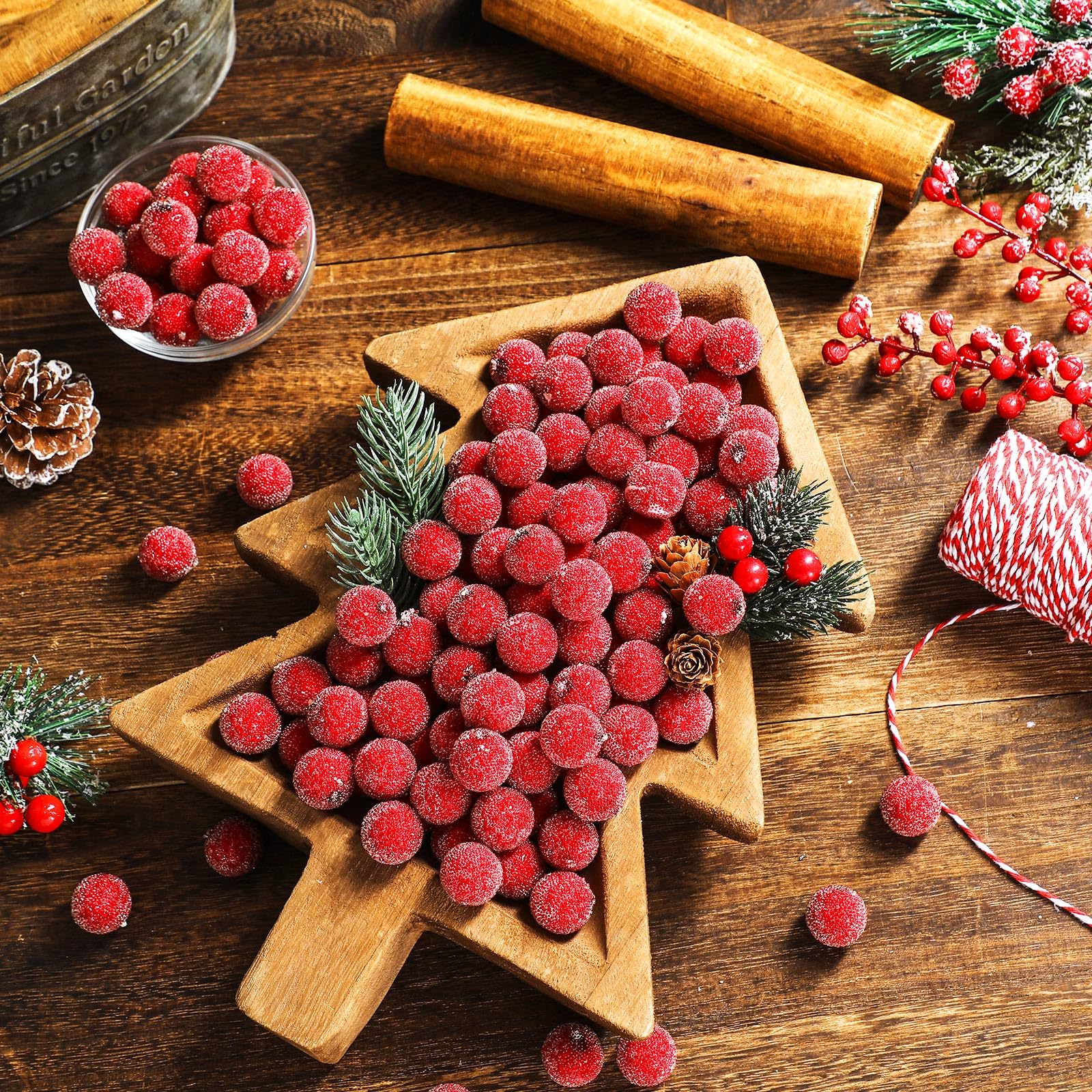 Solsew cranberries on a decorated mantel, creates warm holiday atmosphere