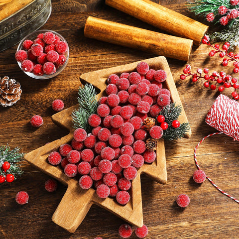 Solsew cranberries on a decorated mantel, creates warm holiday atmosphere