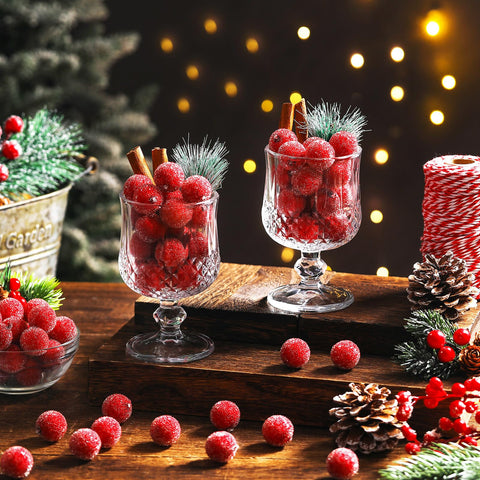 Solsew cranberries used as vase filler, provides instant holiday centerpiece color