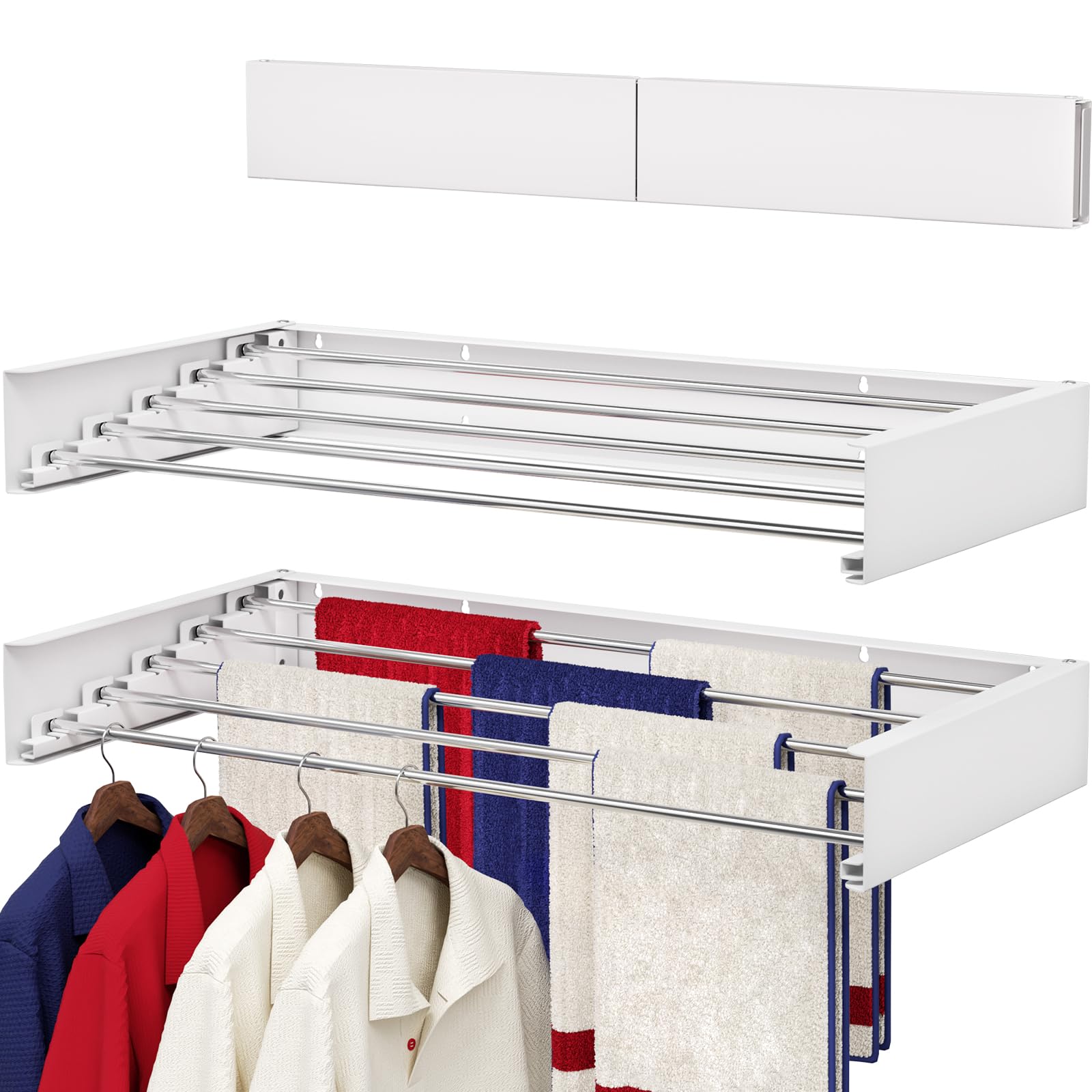 SOLVESTIS front view wall-mounted drying rack showing compact benefits