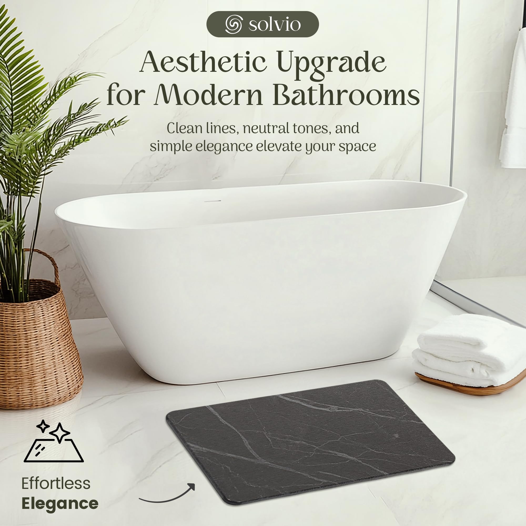 Solvio lifestyle bathroom styling with mat adding minimalist spa-like appeal