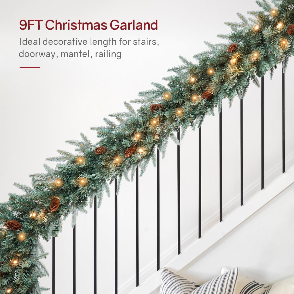 Somikis garland beside a ruler demonstrating 9ft scale and coverage benefit