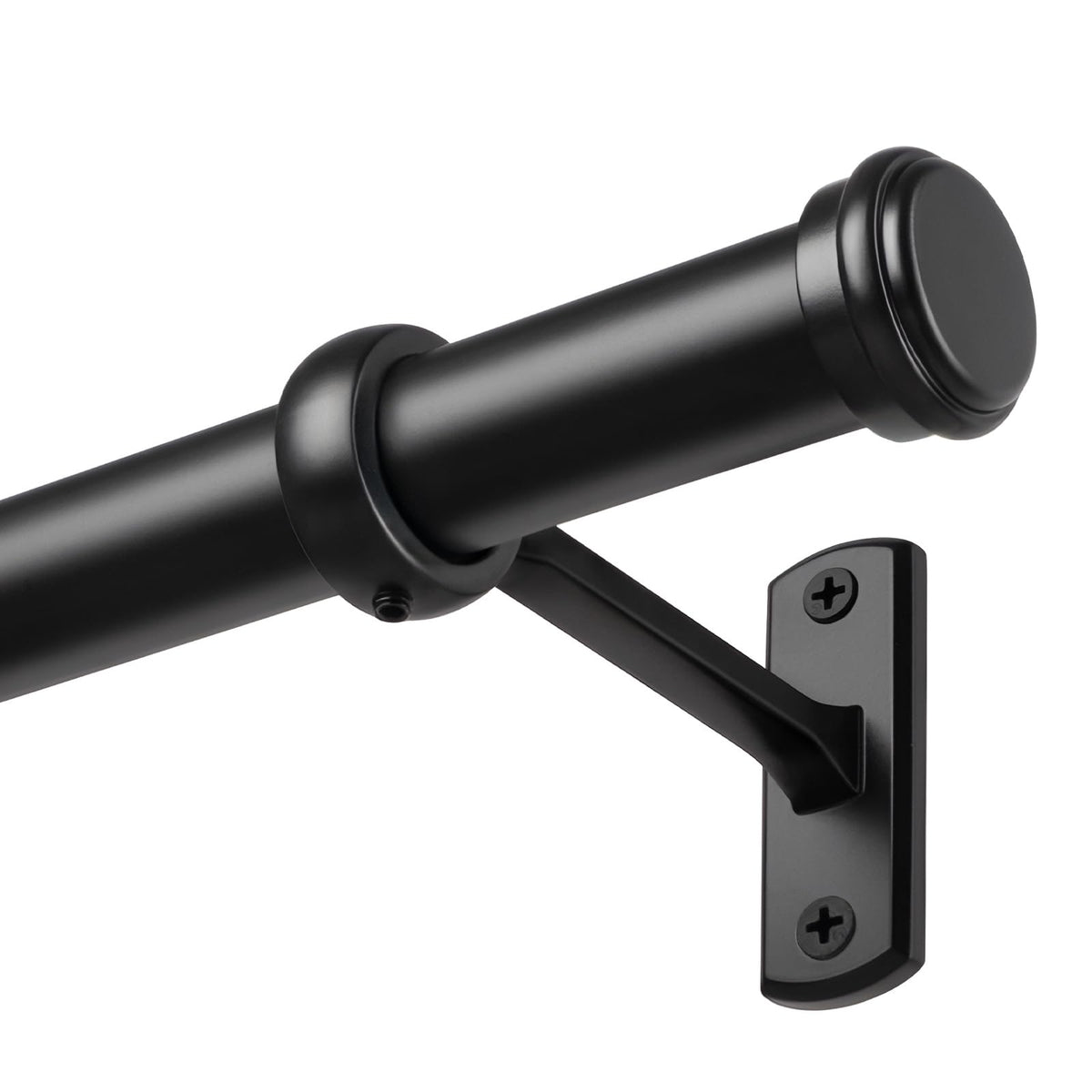 SOMINS front view of black curtain rod showing sleek profile and modern look