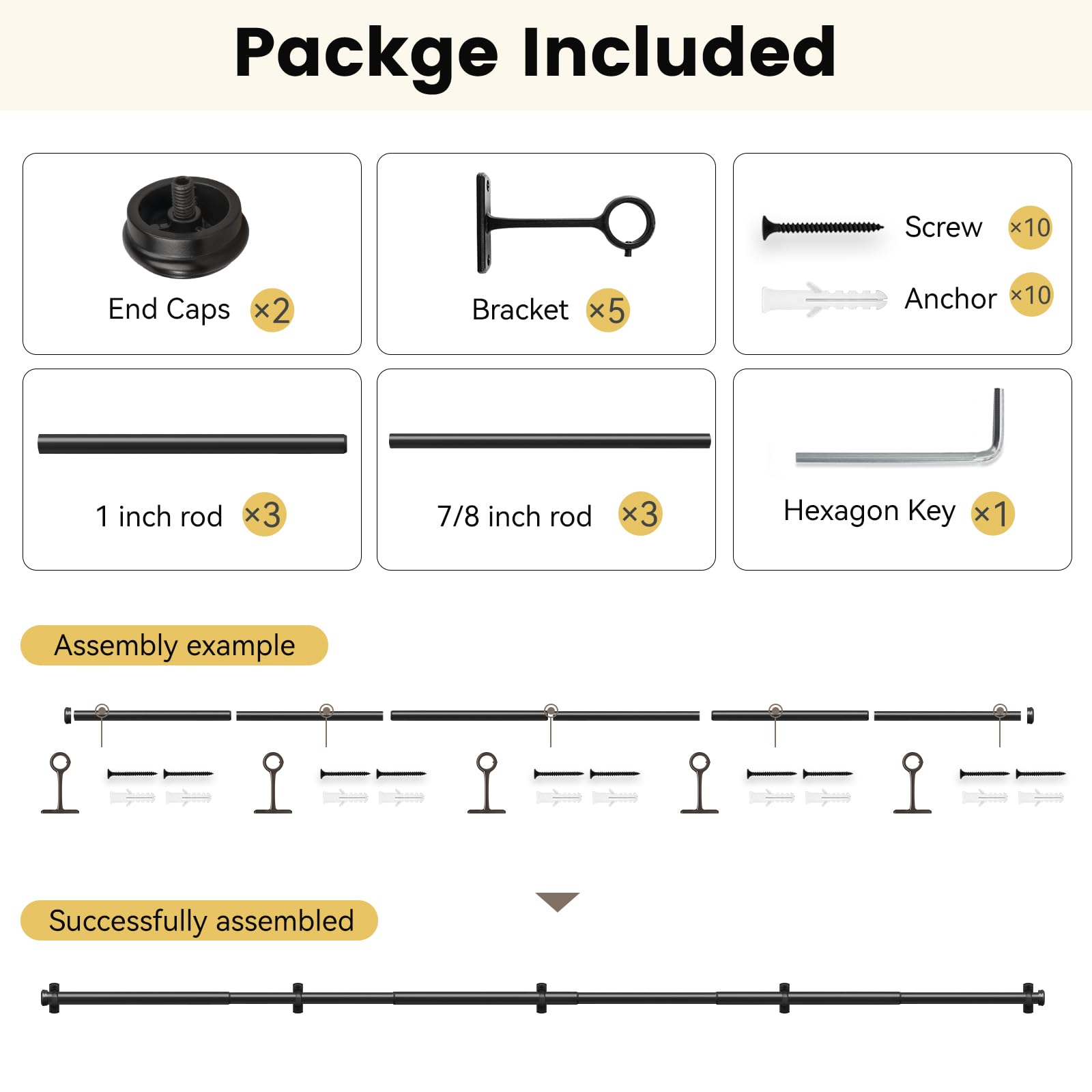 SOMINS boxed curtain rod kit with all hardware ready for quick installation