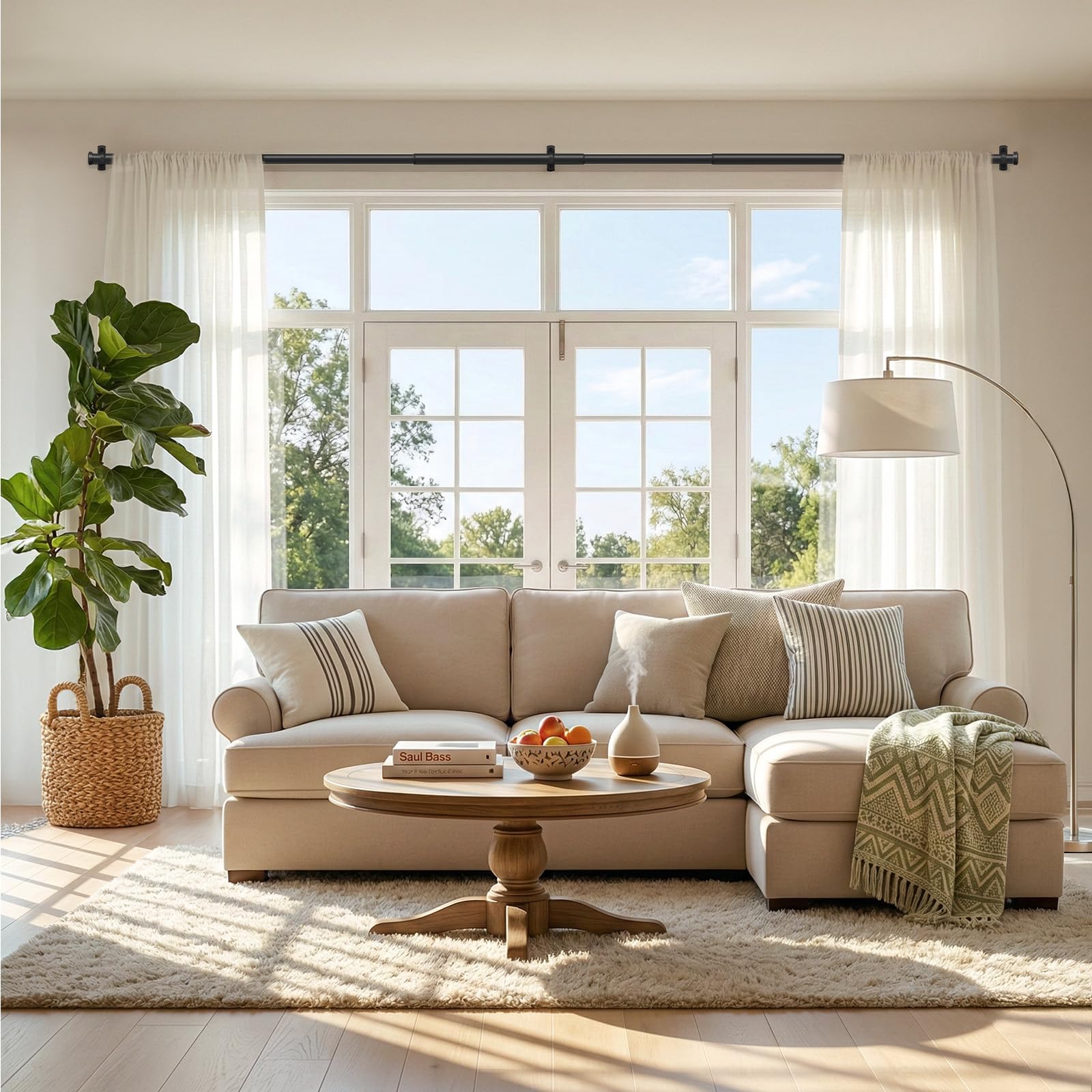 SOMINS rod supporting heavy velvet curtains showcasing sturdy hold and no sag