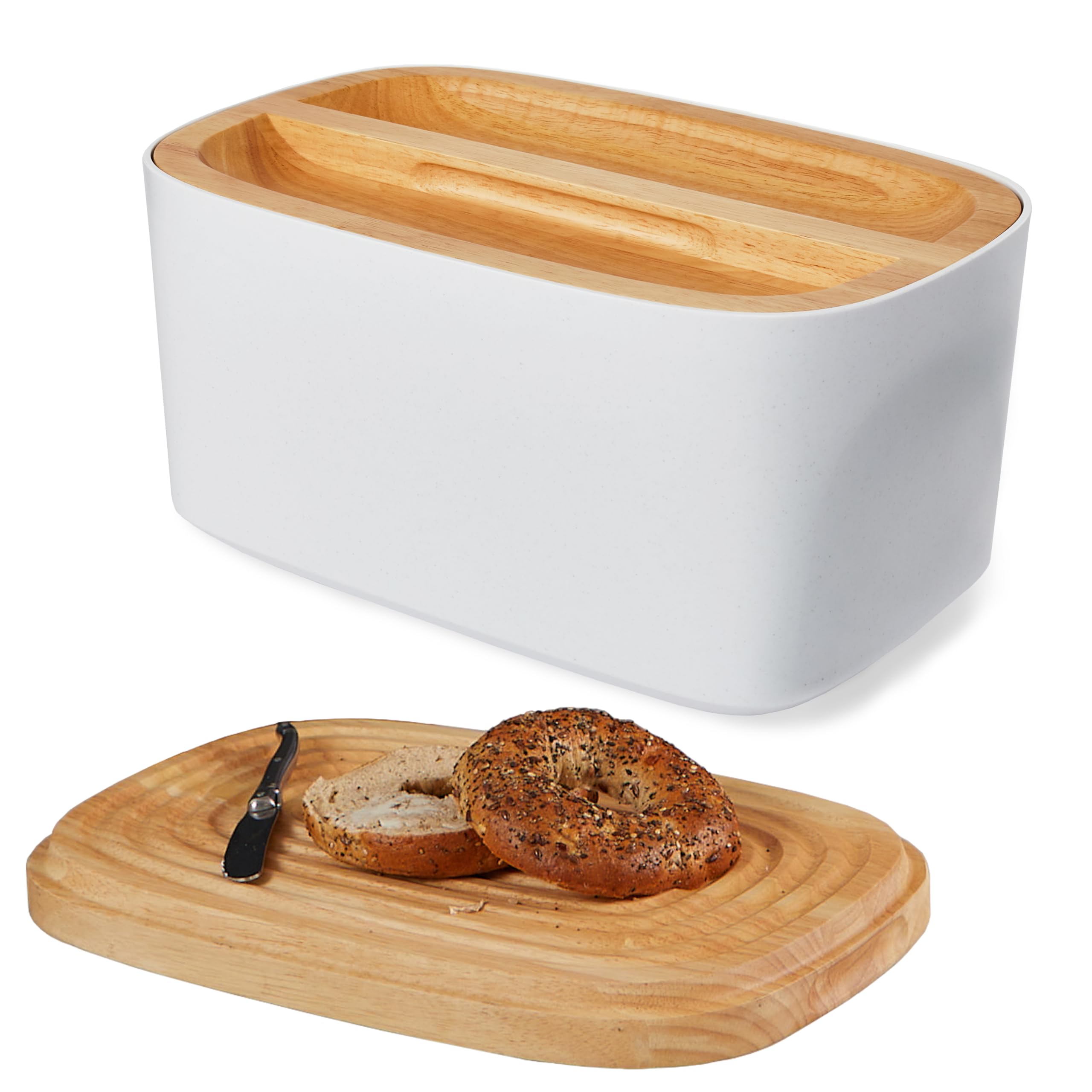 Sonder Los Angeles front view of white bread box shows sleek design and tidy storage