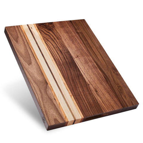 Sonder Los Angeles front view of tri-wood cutting board, elegant prep surface