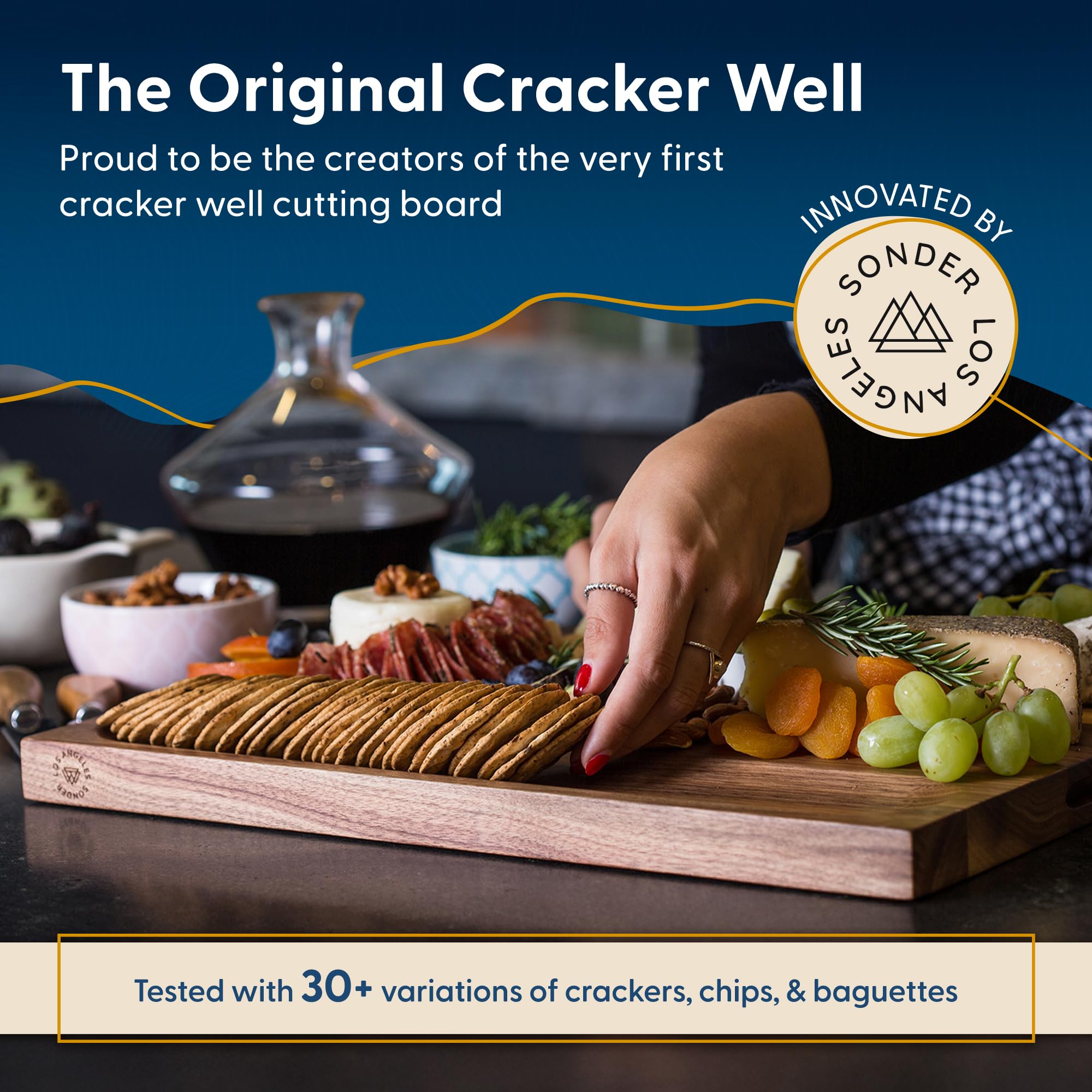 Sonder Los Angeles charcuterie layout on board, attractive entertaining presentation