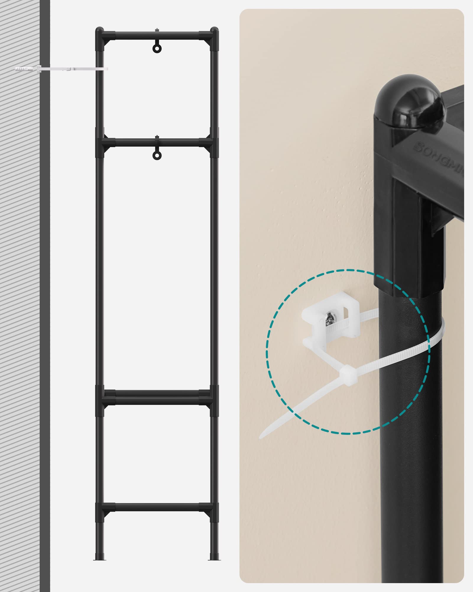 SONGMICS unassembled parts laid out for tool-free, fast assembly benefit