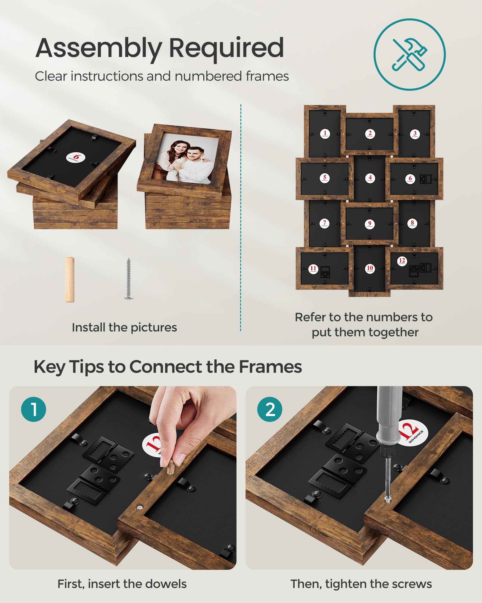 SONGMICS back panel showing turn buttons for quick photo swapping benefit