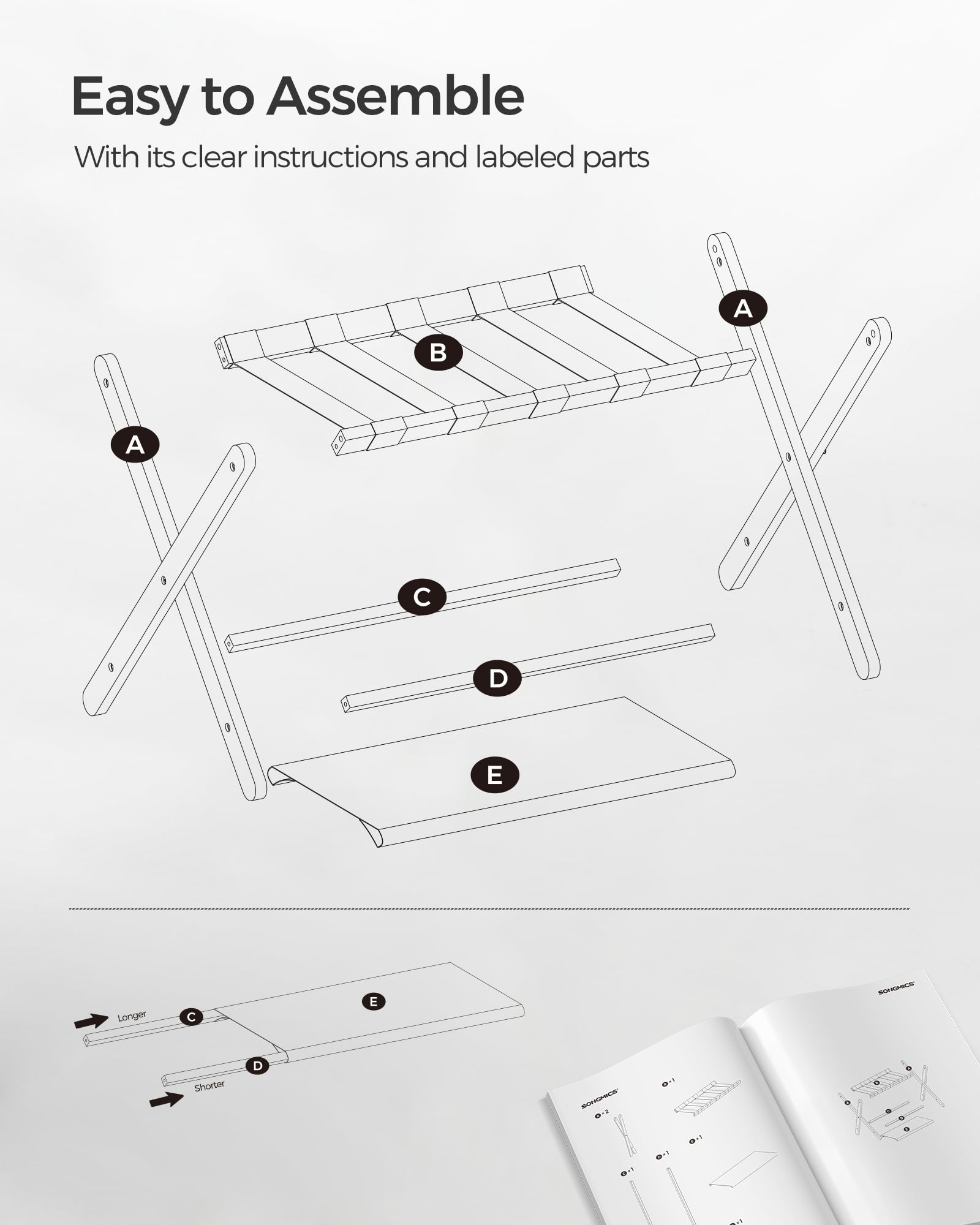 SONGMICS bamboo frame joint and included Allen key demonstrating simple assembly