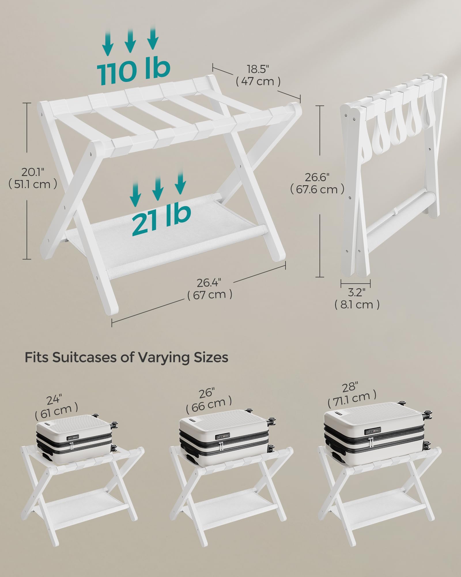SONGMICS rack in bedroom styling showing elevated luggage for guest convenience