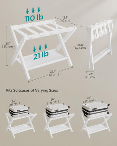 SONGMICS rack in bedroom styling showing elevated luggage for guest convenience