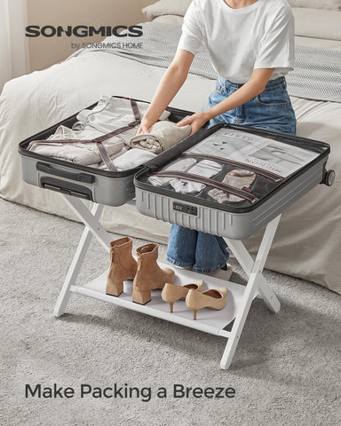 SONGMICS top nylon straps detail illustrating secure suitcase support benefit