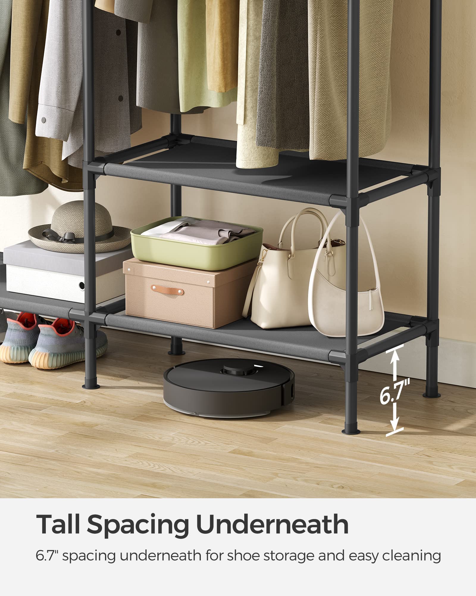 SONGMICS bottom area with shoes illustrating efficient shoe storage benefit