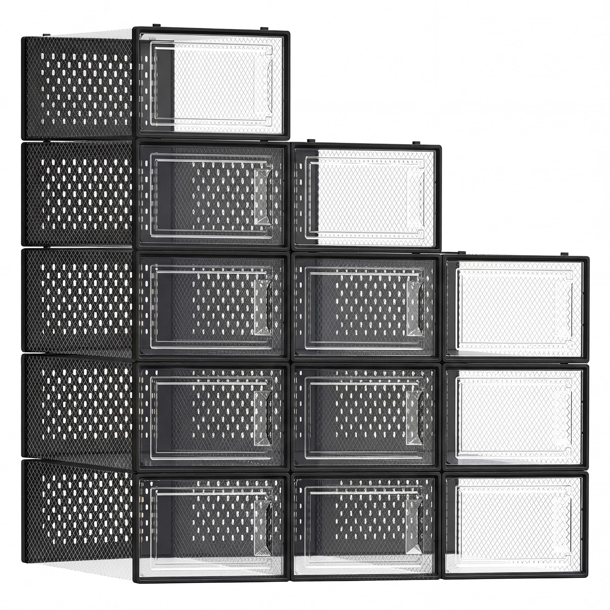 SONGMICS clear shoe box front view showing neat storage and visibility