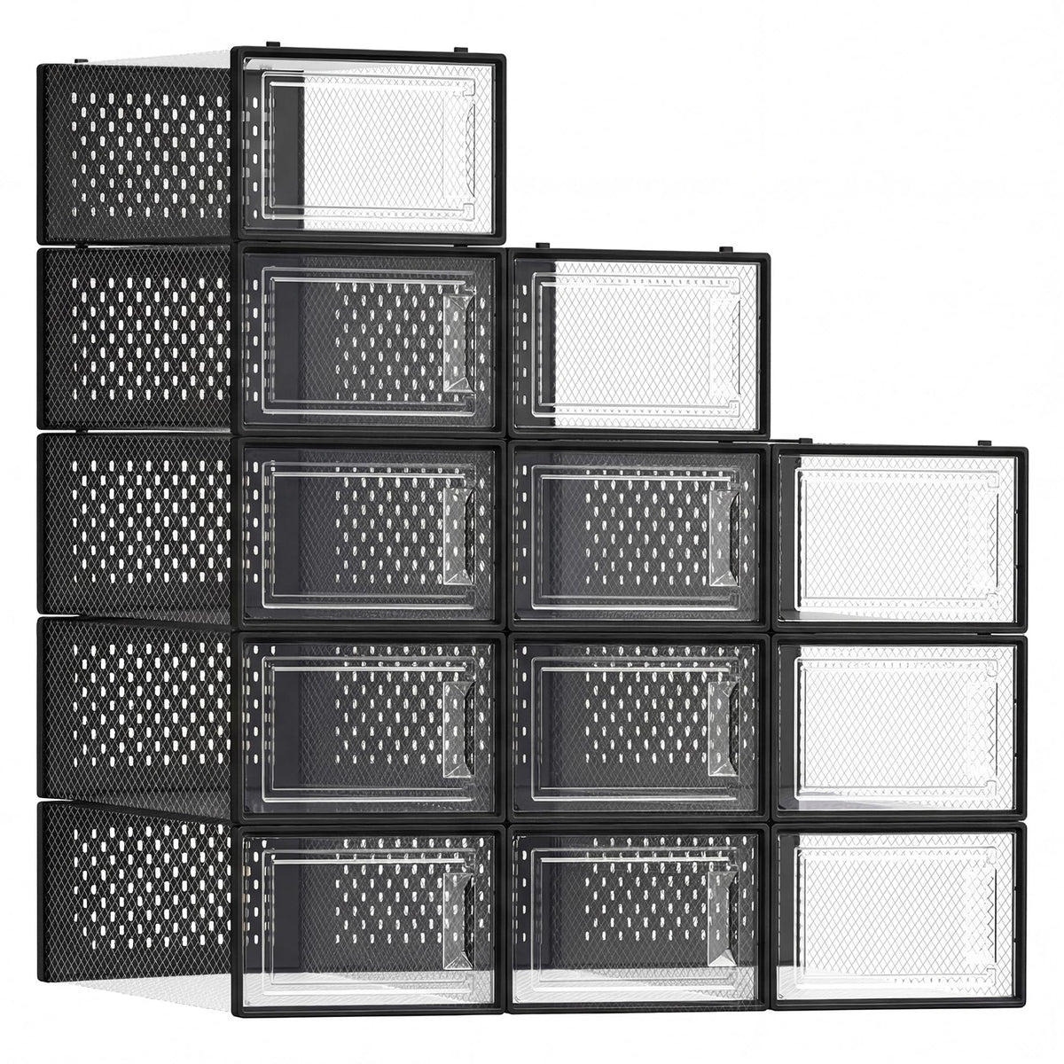 SONGMICS clear shoe box front view showing neat storage and visibility