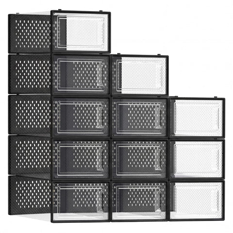 SONGMICS clear shoe box front view showing neat storage and visibility