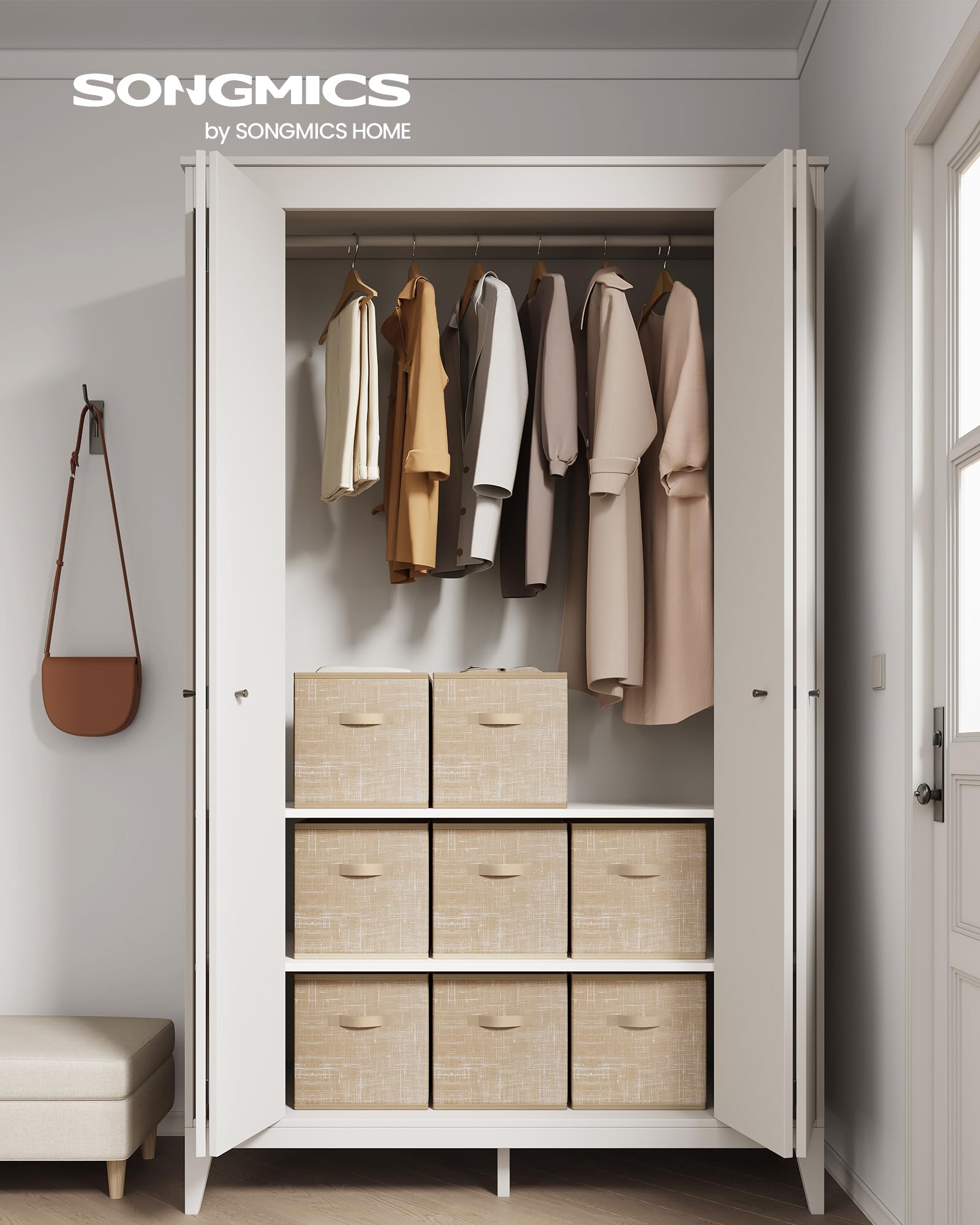 SONGMICS close-up of sand beige fabric texture highlighting subtle stylish finish