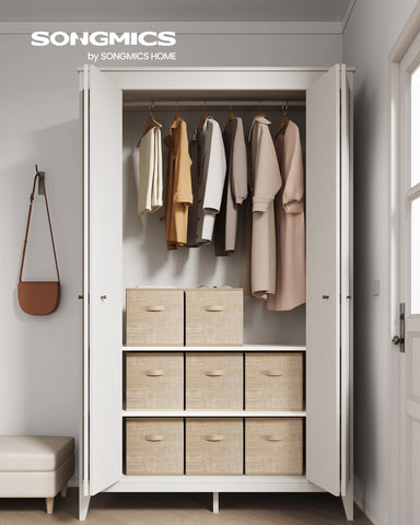 SONGMICS close-up of sand beige fabric texture highlighting subtle stylish finish