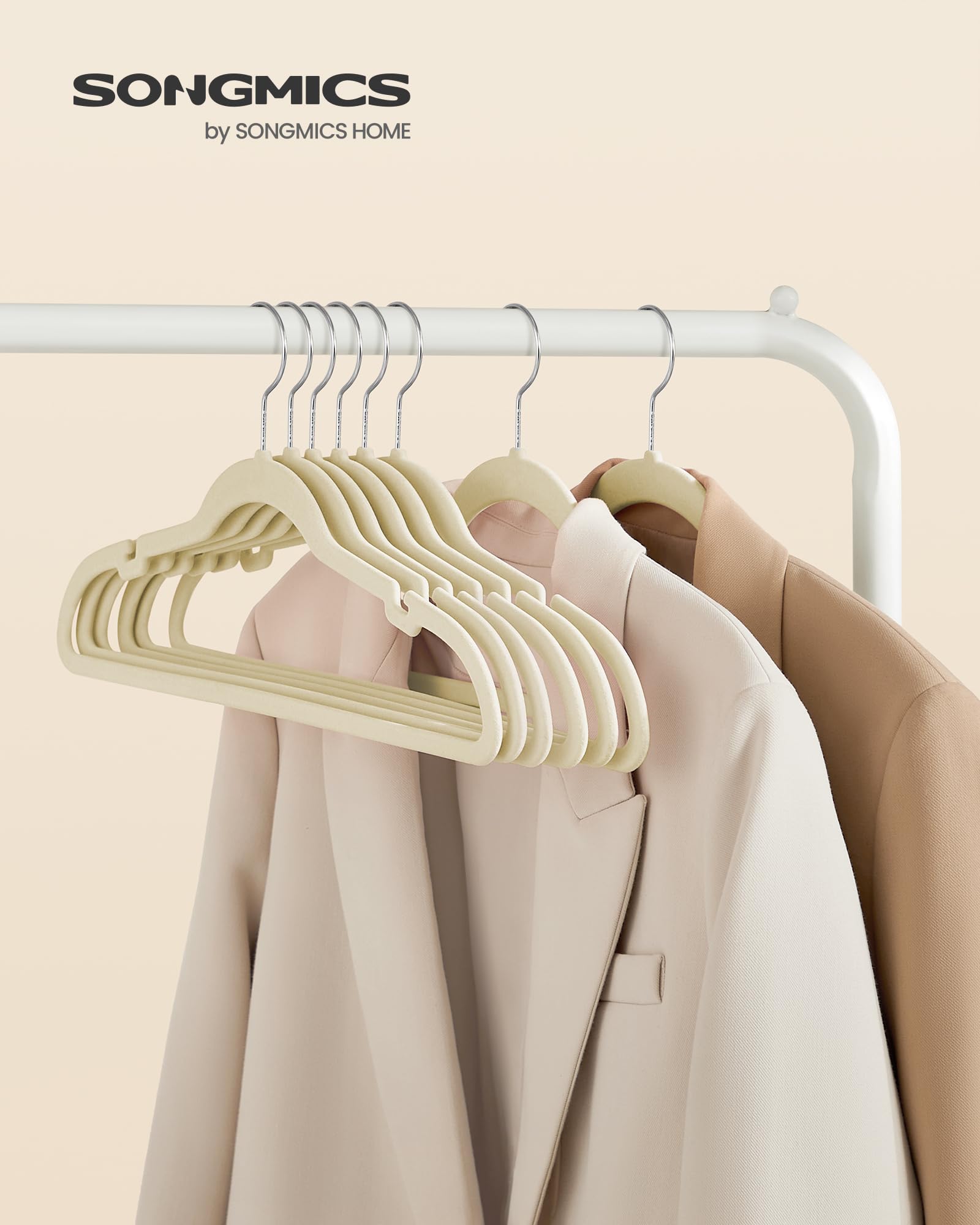SONGMICS close-up velvet texture on hanger offering soft grip for delicates