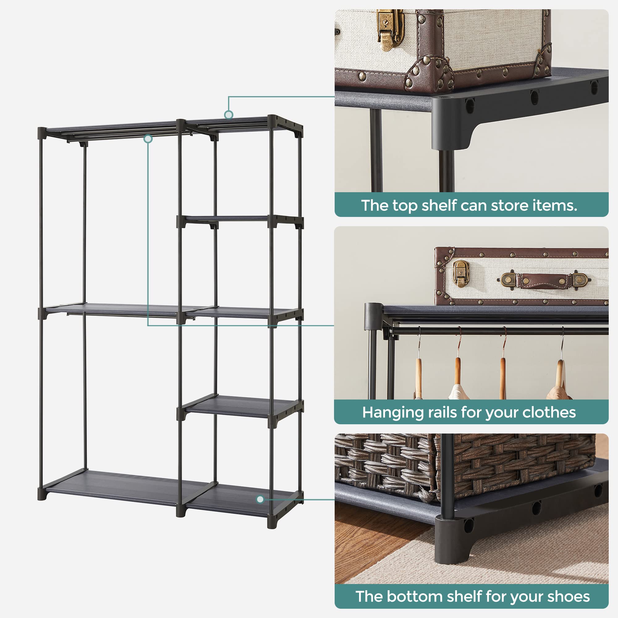 SONGMICS anti-tip kit mounted to wall demonstrating enhanced safety and stability