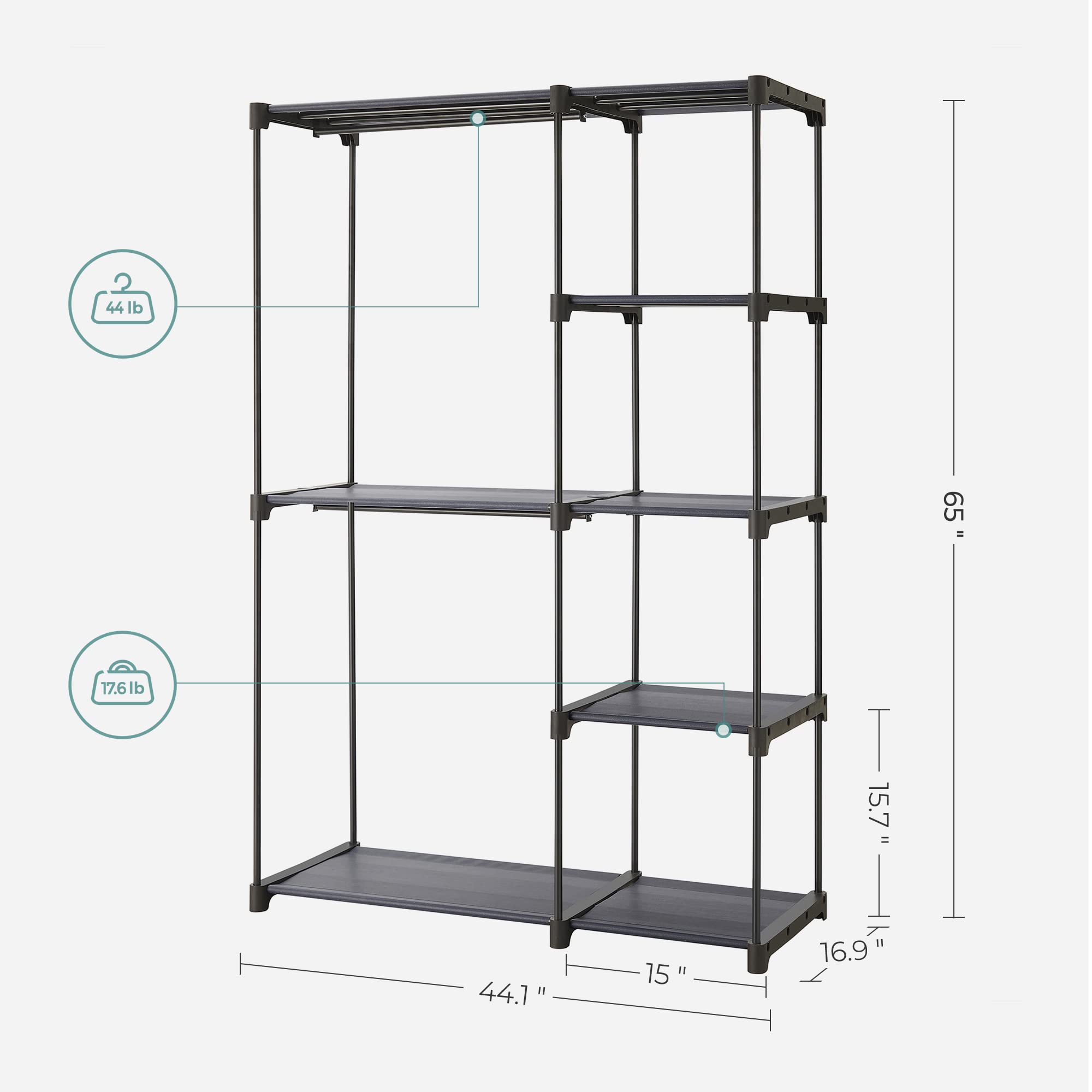 SONGMICS fabric shelf detail highlighting breathable material and neat folded storage