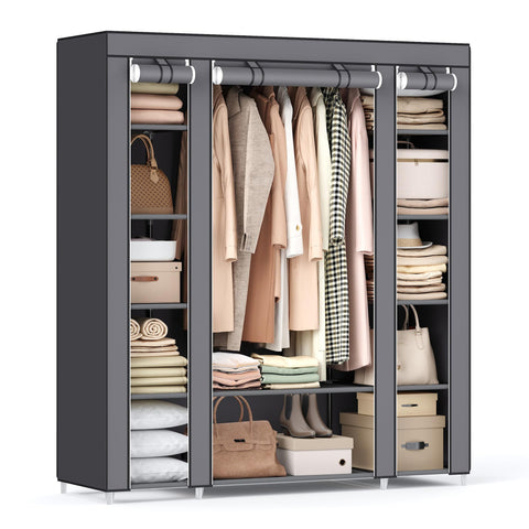 SONGMICS front view of portable closet showing organized clothing and dust protection