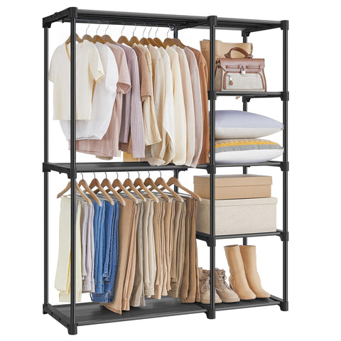 SONGMICS portable closet front view showing hanging rods and shelves for organized storage