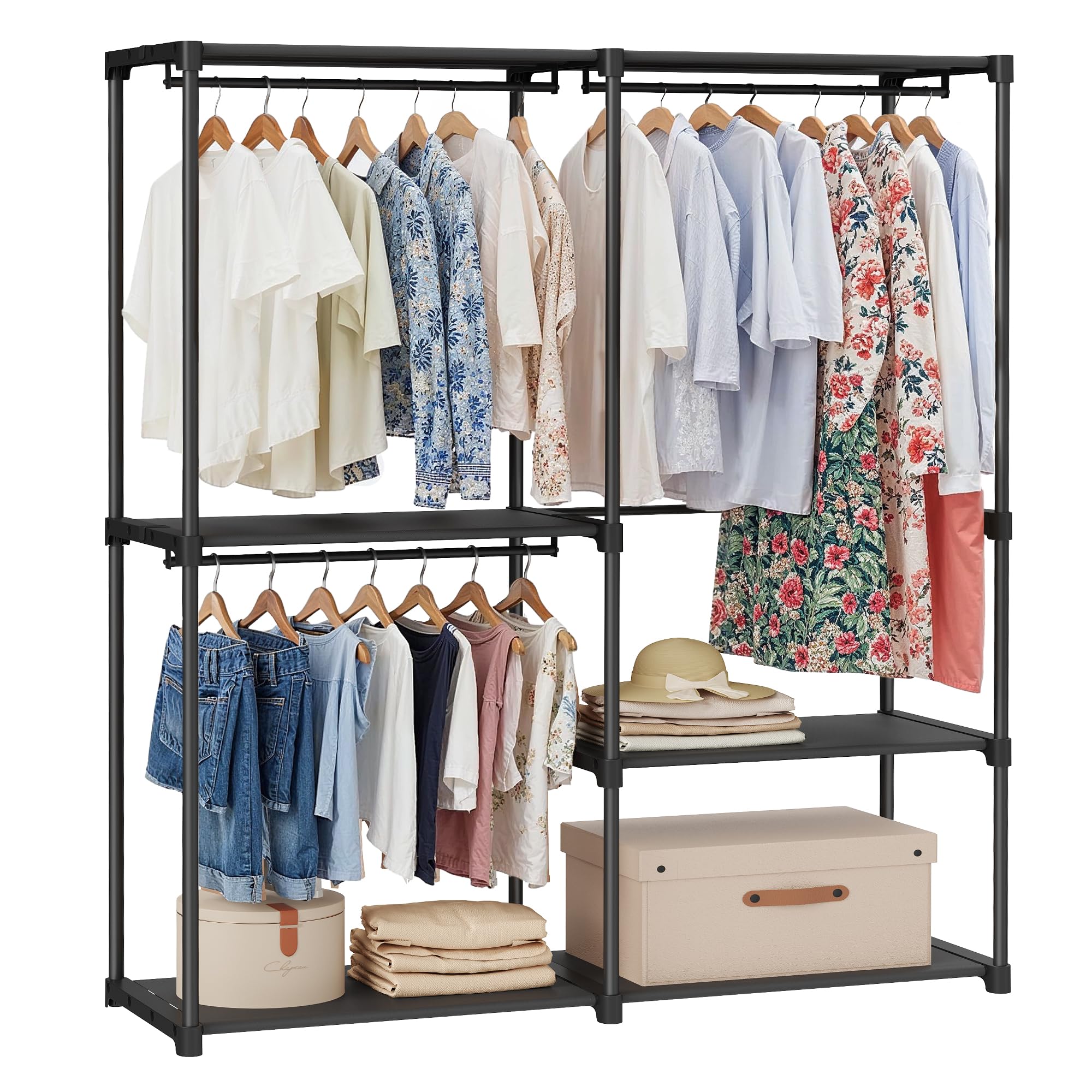 SONGMICS front view showing organized hanging and folded storage benefit