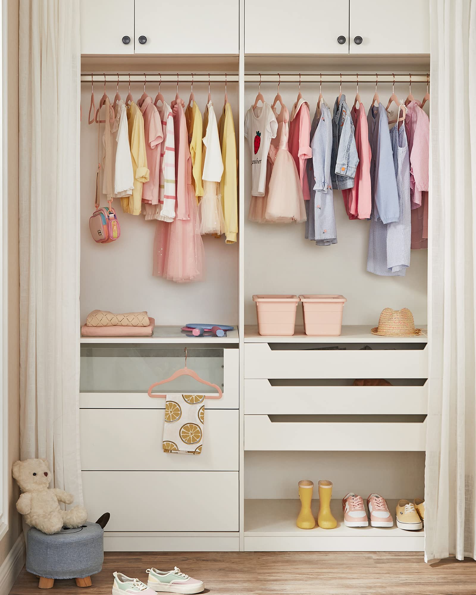 SONGMICS hangers in an organized closet creating neat kids wardrobes