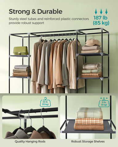 SONGMICS shelf with neatly folded clothes illustrating tidy folded storage