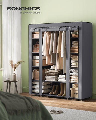 SONGMICS zipper detail on gray fabric door for easy access and dust-free storage