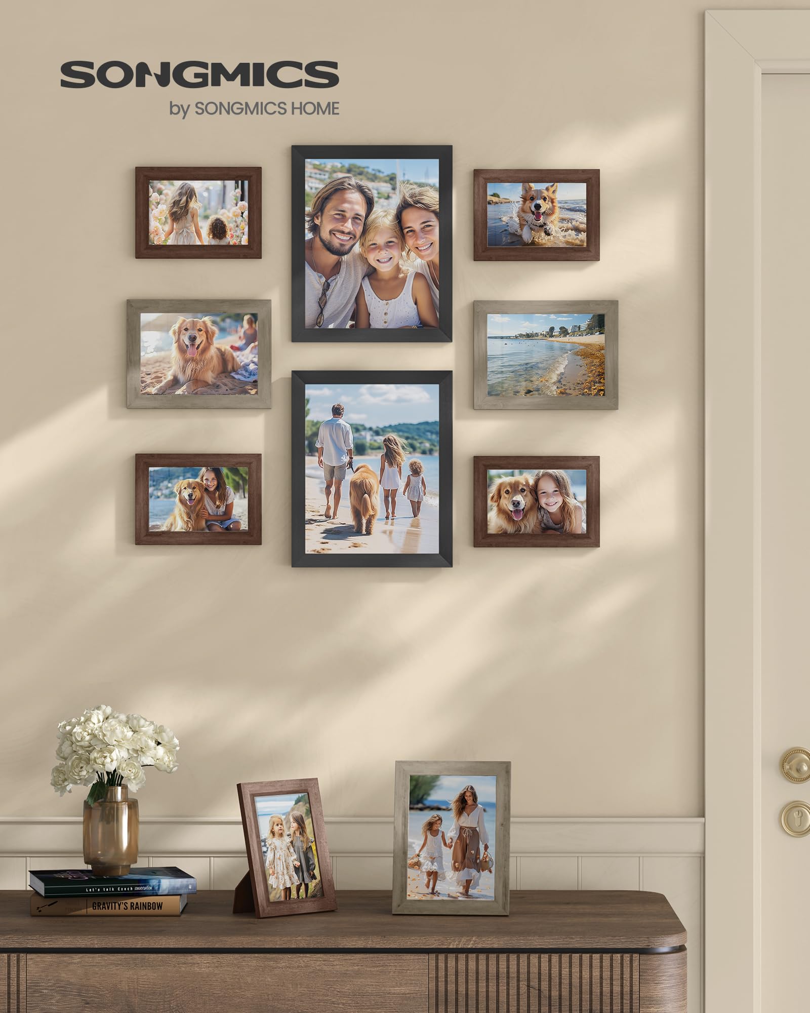 SONGMICS detailed close-up of sanded glass edge protecting photos and clarity benefit
