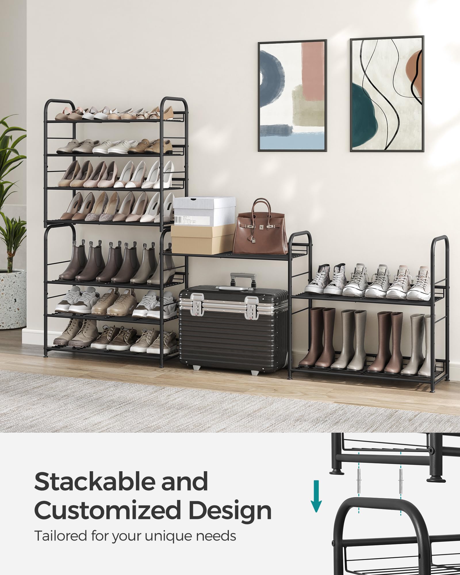 SONGMICS close-up of wire grid shelf highlighting sturdy construction benefit