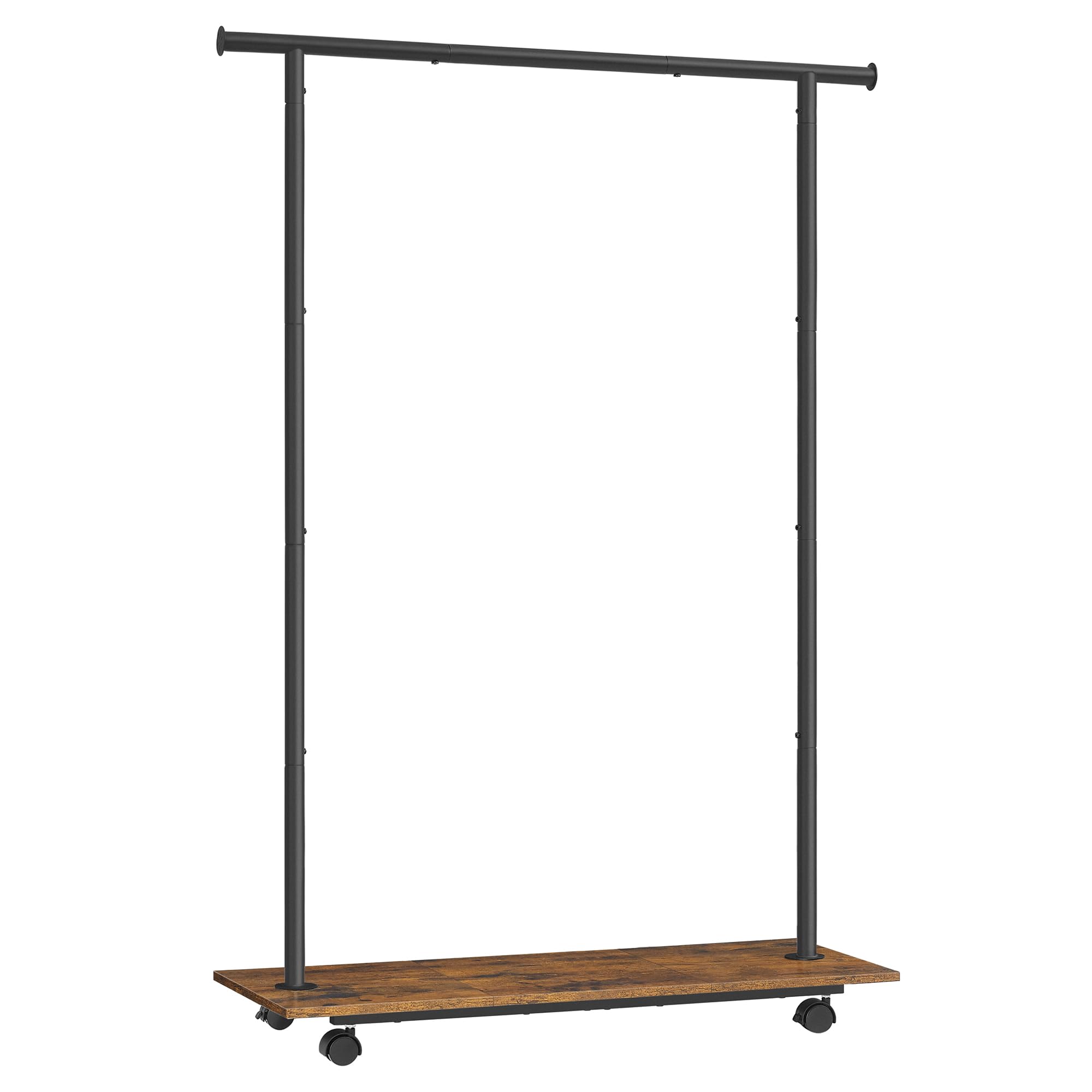 SONGMICS clothes rack front view showing full hanging capacity and shelf benefit