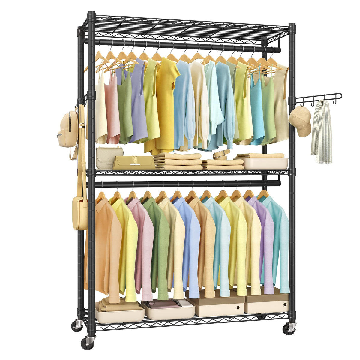 SONGMICS front view showing full rack storage and durable frame benefit