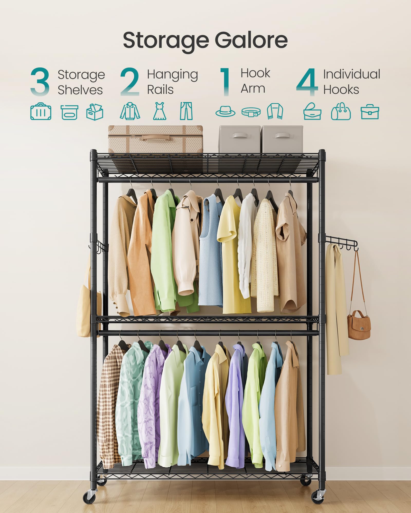 SONGMICS detail of adjustable rails showing customizable height benefit